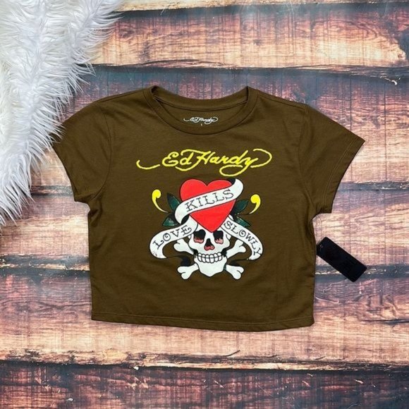 Ed Hardy Tops - RELISTED Ed Hardy Speed Kills Shirt Crop Top